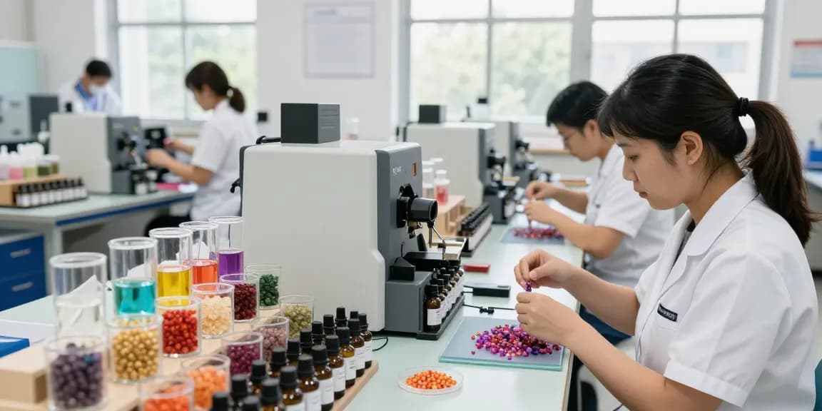 Fragrance Beads Manufacturer showcasing skilled artisans crafting unique scents, highlighting the innovative process and vibrant materials.