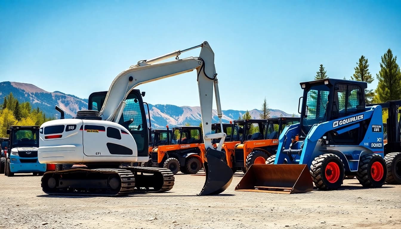 Showcasing Columbia falls equipment rental with featured heavy machinery in vibrant professional setup.