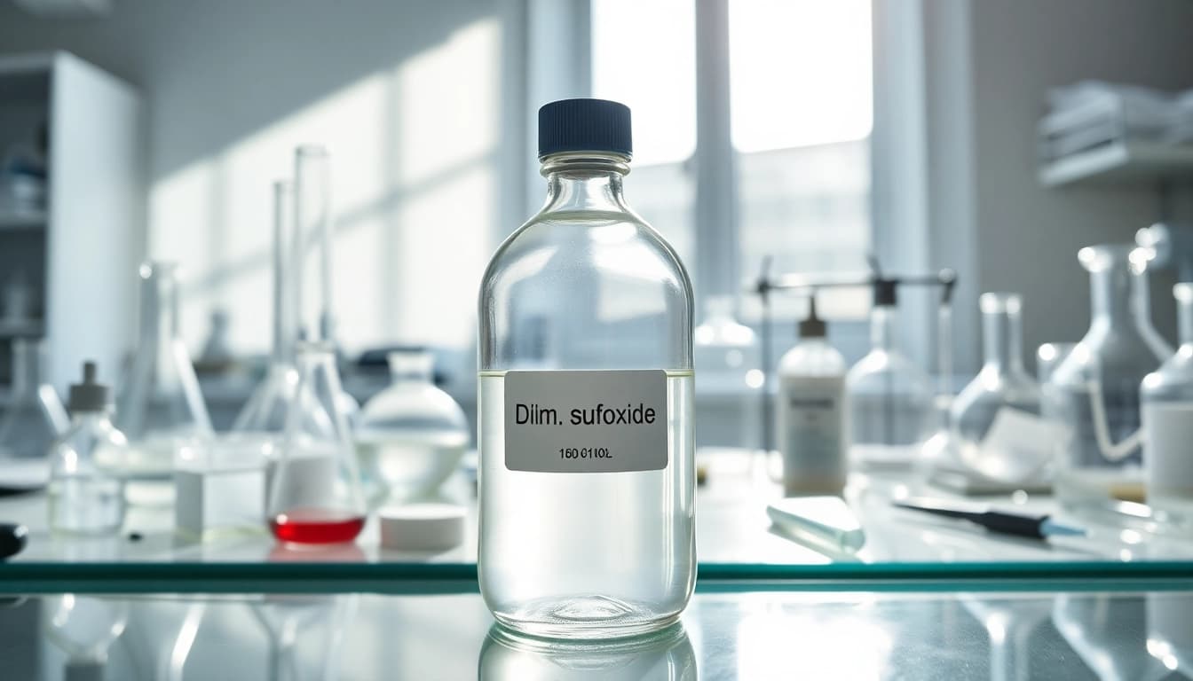 Study showcasing dimethyl sulfoxide in a laboratory, highlighting its purity and application.