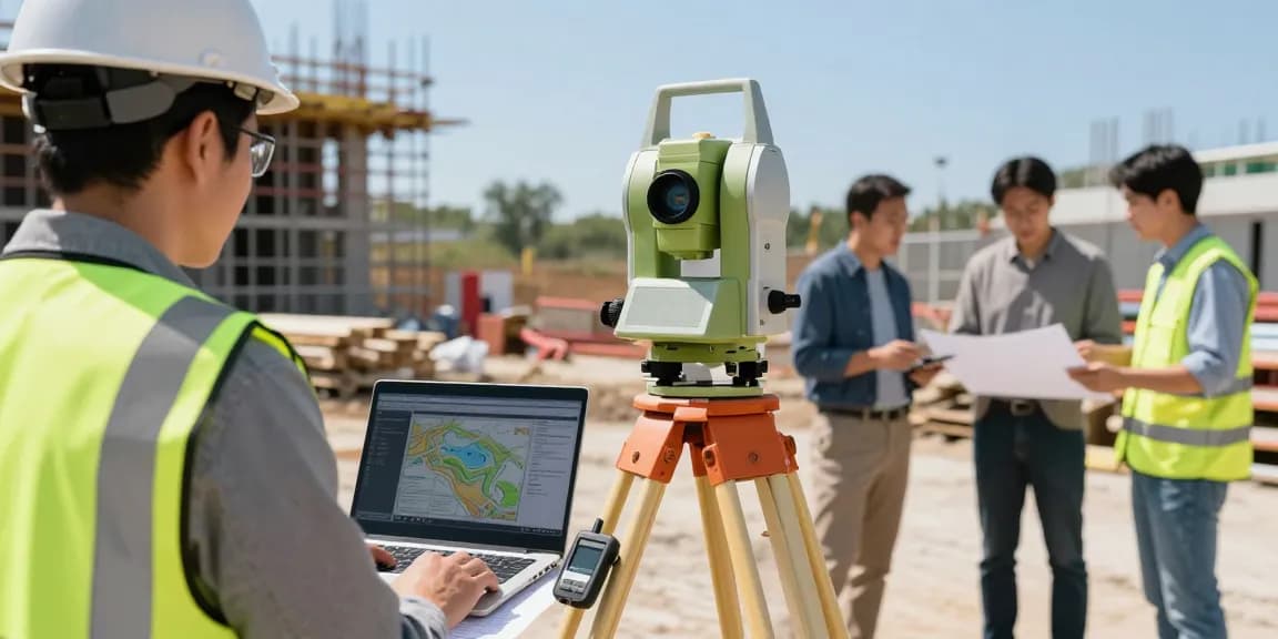 Topographical surveys london - Surveyor using high-tech equipment on a construction site