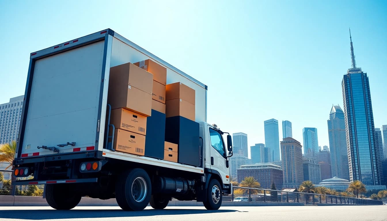 Moving companies edmonton truck in an urban setting, showcasing professional relocation services.