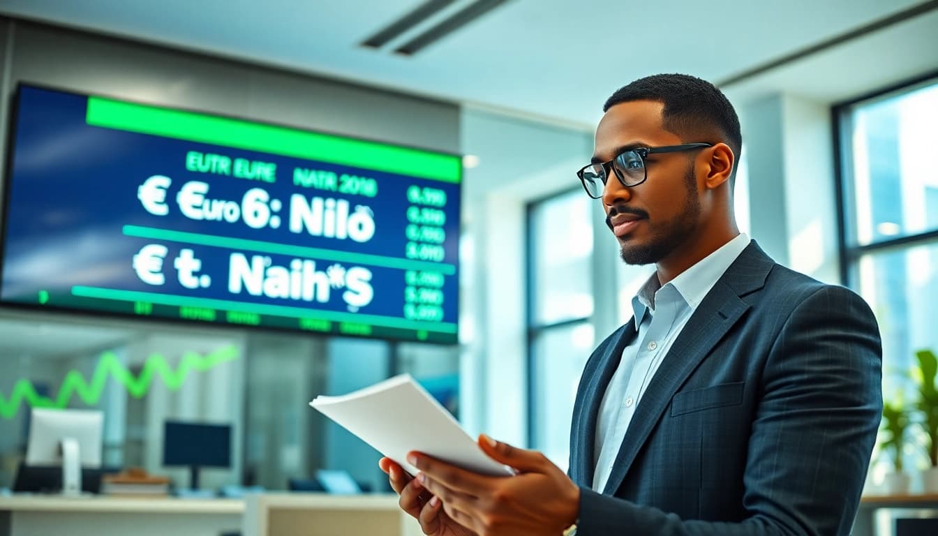 Display of Euro to Naira exchange rate in a modern currency exchange office