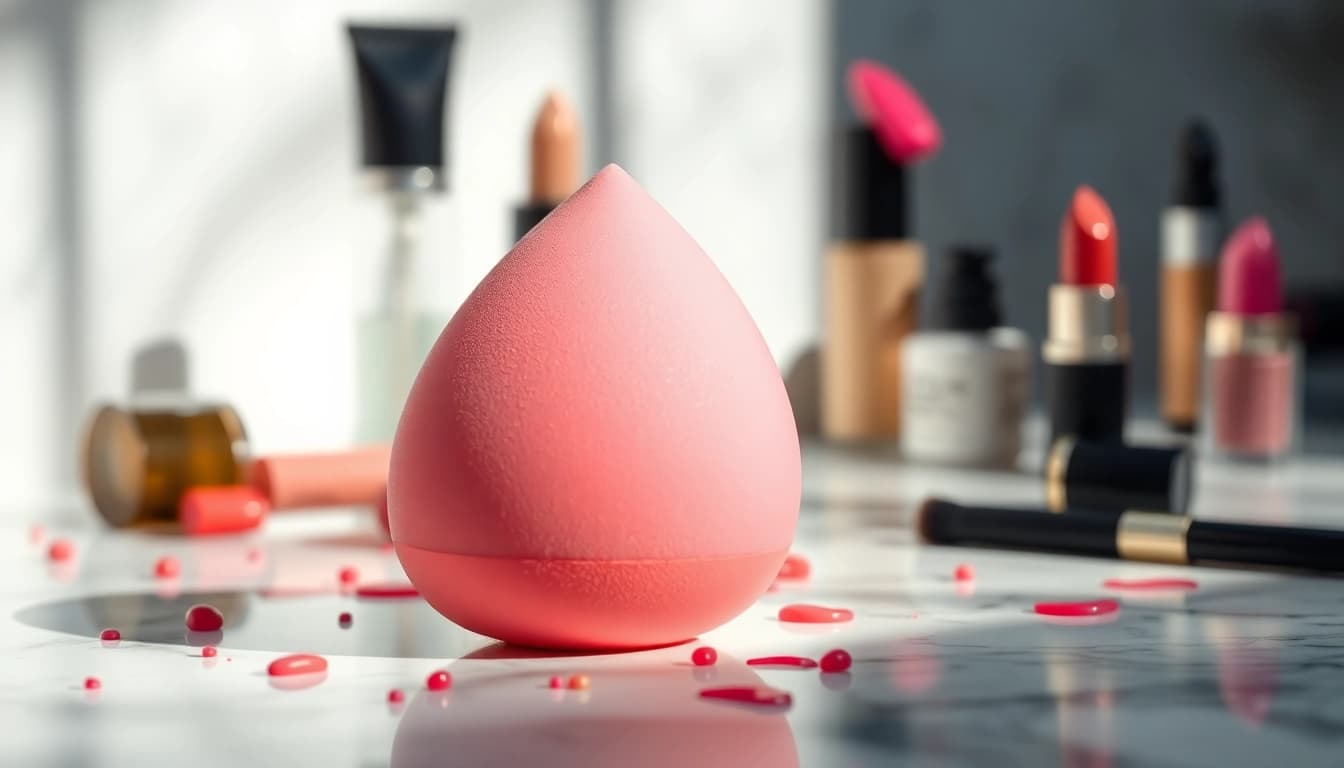 Apply silicone sponge makeup for a flawless finish with a sleek design on a marble vanity.