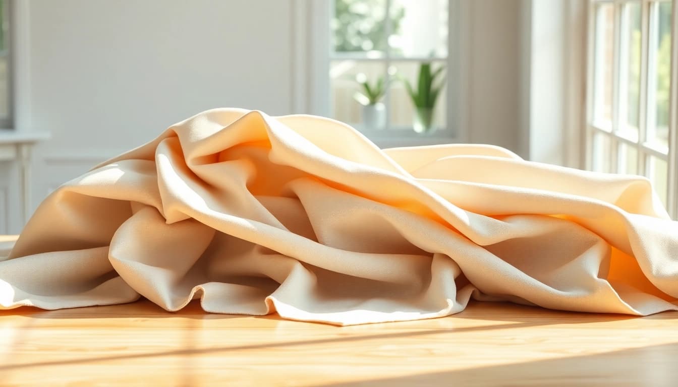 Kaasdoek stoffen in verschillende kleuren, mooi draped in een warme omgeving.