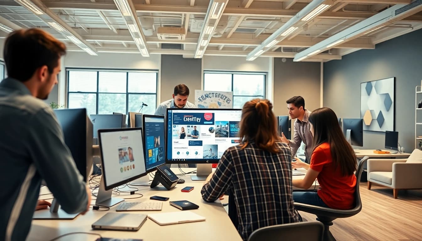 Crafting a stunning edmonton web design with a collaborative creative team at work.