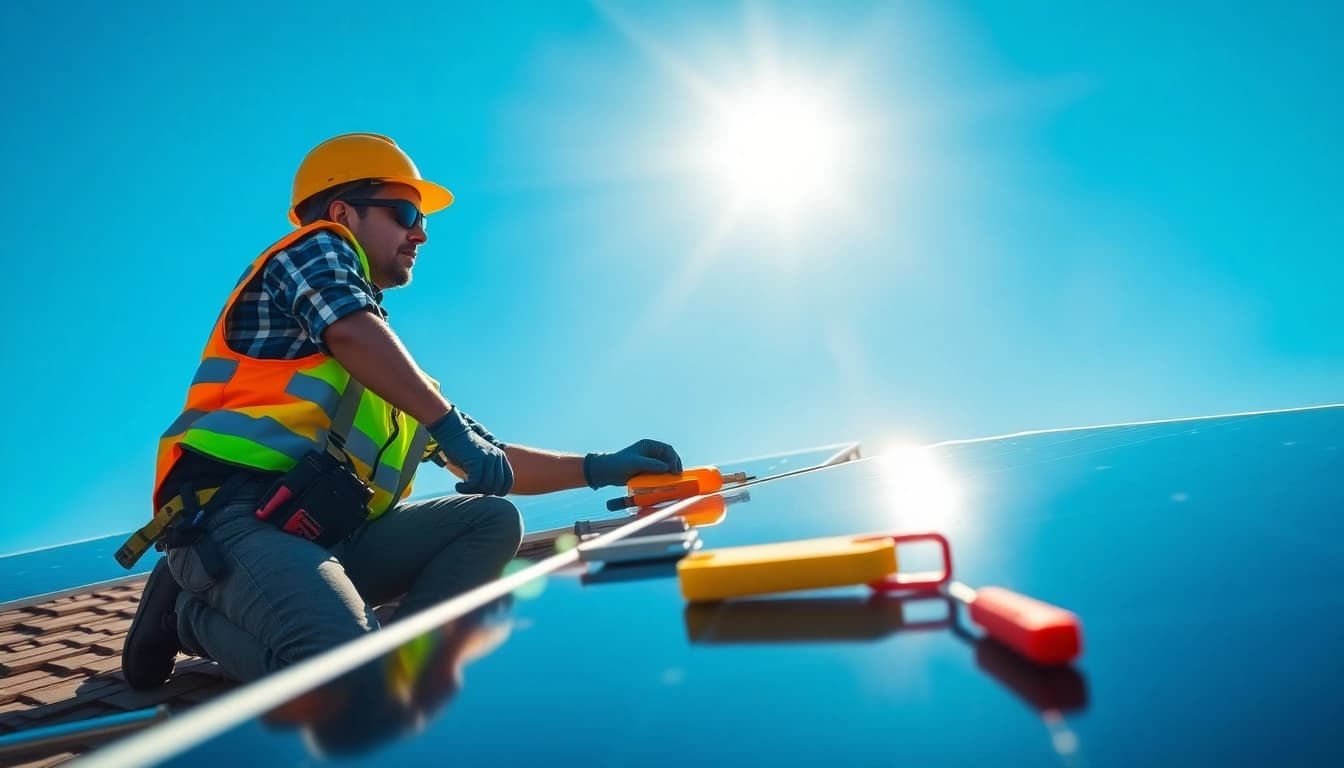 Solar maintenance New Jersey technician performing expert servicing on residential solar panels.