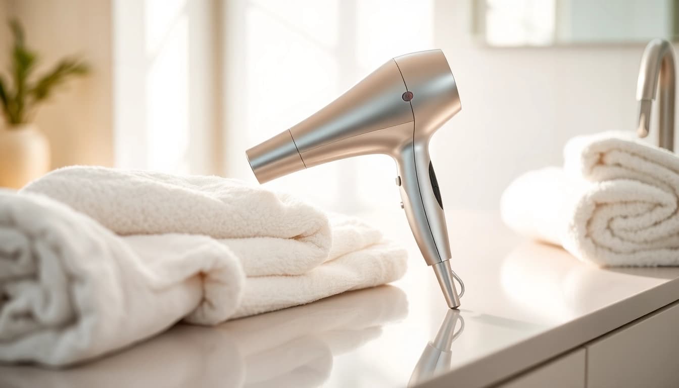 Showcasing the Laifen Swift hair dryer on a stylish countertop with bright lighting.