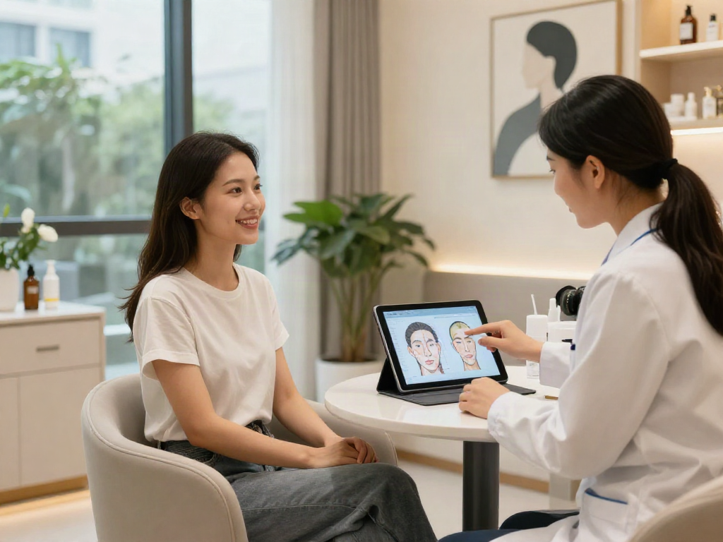 Client consultation highlights ClinicEvo as a better alternative to QOVES for personalized facial analysis.