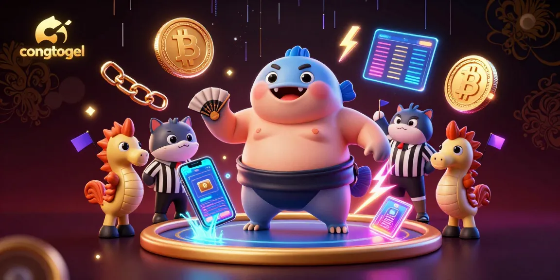 Activate congtogel gameplay with a vibrant underwater casino scene featuring a fugu sumo and crypto elements.