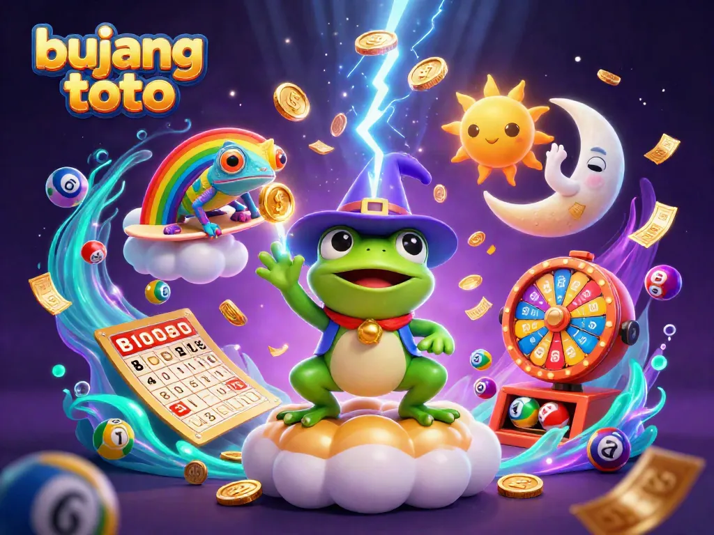 Engage in exciting gameplay with bujang toto, showcasing vibrant lottery elements and a whimsical casino atmosphere.