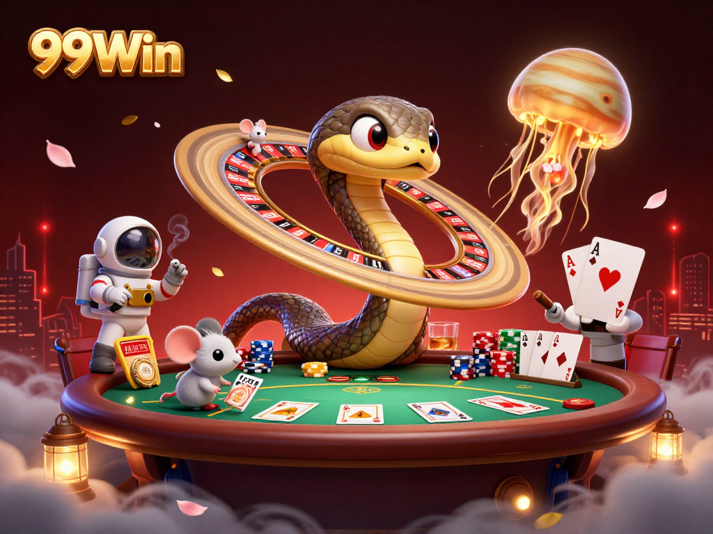 Place bets in 99Win's cosmic casino featuring a snake roulette and astronaut mice.