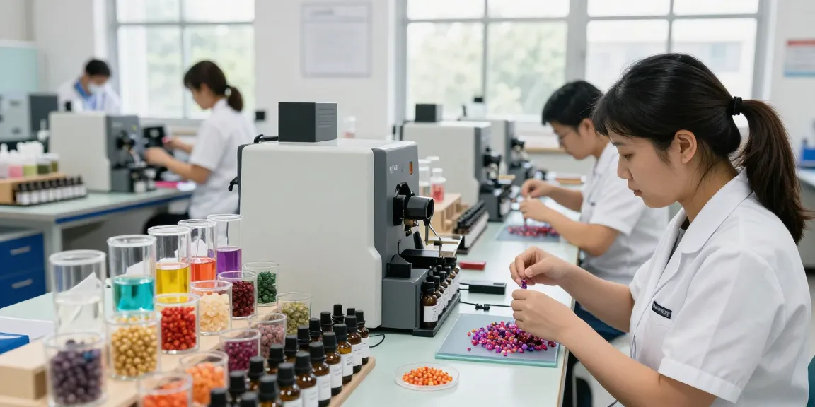 Fragrance Beads Manufacturer showcasing skilled artisans crafting unique scents, highlighting the innovative process and vibrant materials.