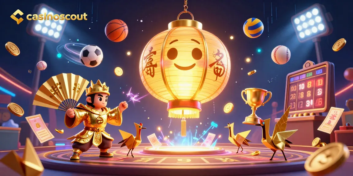 Experience thrilling online gaming at casinoscout with vibrant 3D elements and glowing golden symbols.