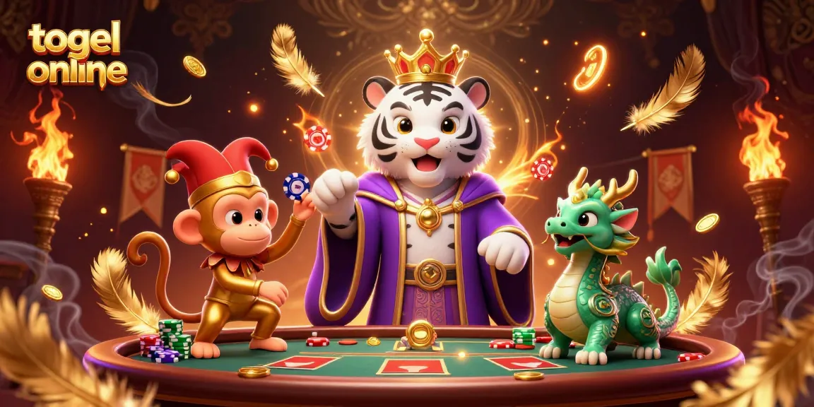 Engage in thrilling togel online action with the tiger and monkey at a vibrant poker table.