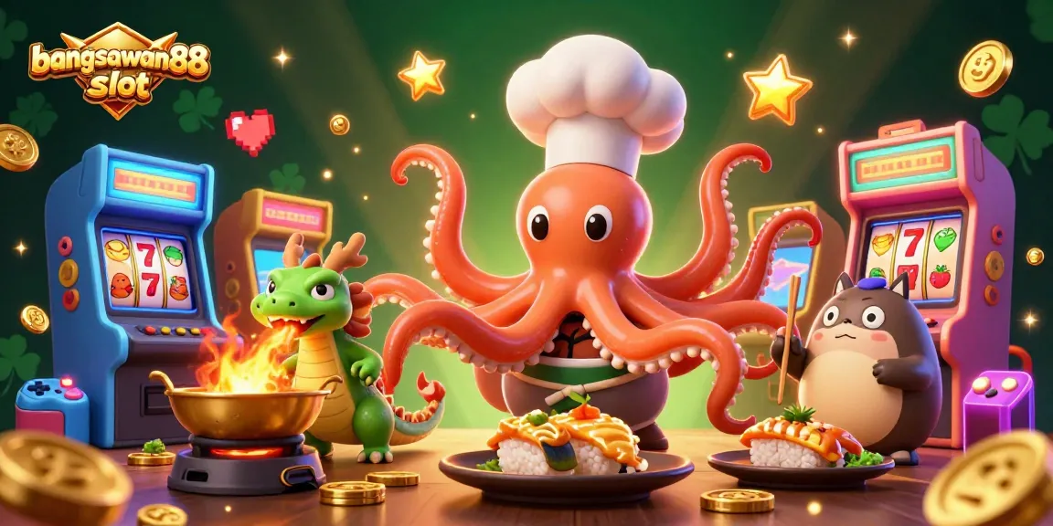 Experience the thrill of bangsawan88 slot in a vibrant 3D illustration featuring unique characters and gaming elements.