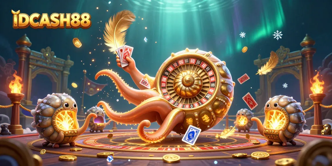 Spin to win with IDCASH88’s vibrant gaming experience featuring ancient nautilus and glowing ammonites.
