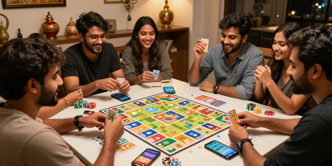 Indo Rummy gameplay scene with players enjoying cards and mobile app.