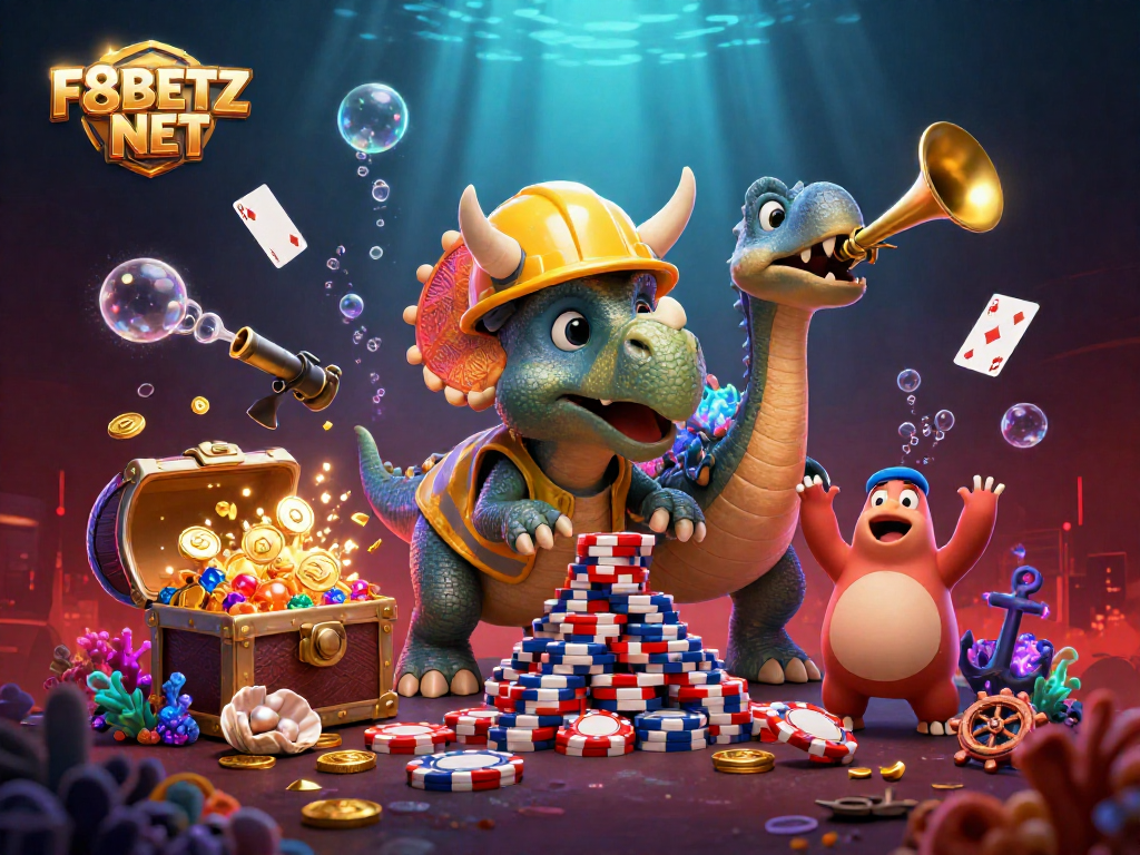 Engage with F8BETZ NET at vibrant online casino featuring energetic casino game elements and characters.