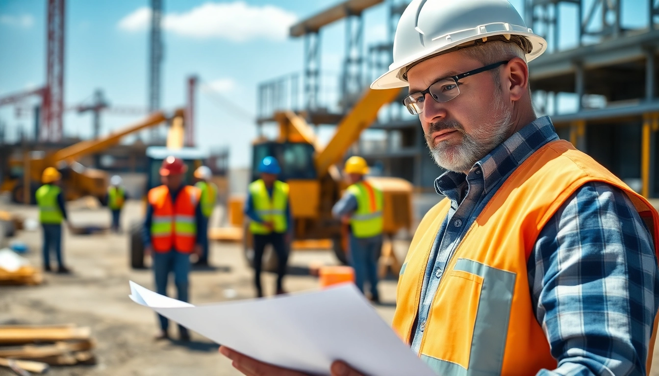 New Jersey General Contractor consulting on a construction project with workers in action.