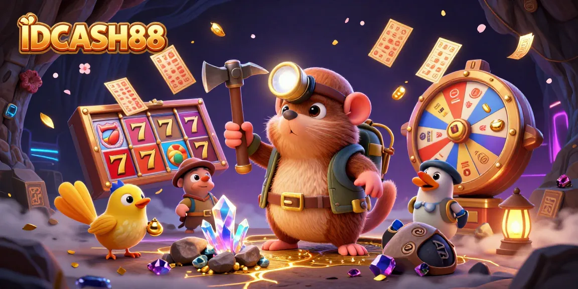 IDCASH88 offers engaging slot gaming experiences with vibrant characters in a treasure-filled cave.