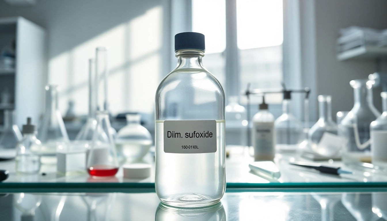 Study showcasing dimethyl sulfoxide in a laboratory, highlighting its purity and application.