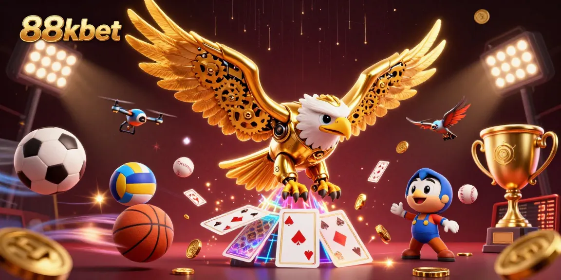 Experience thrilling gameplay with 88kbet's dynamic 3D casino illustration, showcasing excitement and big wins.