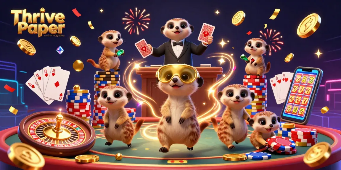 Engage in thrilling casino adventures with Thrive Paper online magazine’s vibrant 3D meerkat casino illustration.