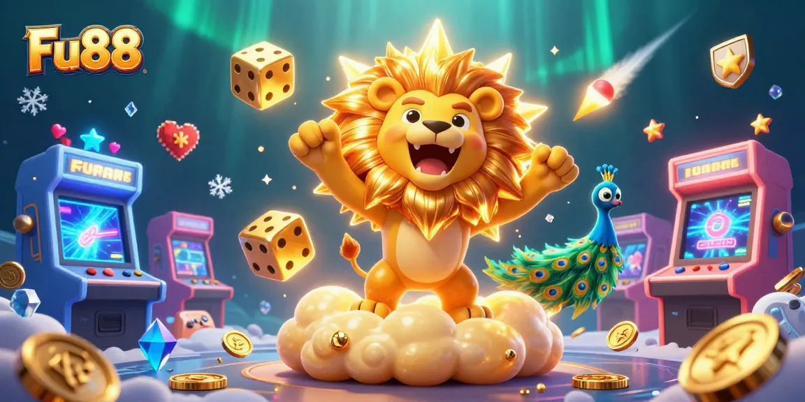 Join the excitement at Fu88 with vibrant 3D casino gaming, featuring golden dice and arcade machines!