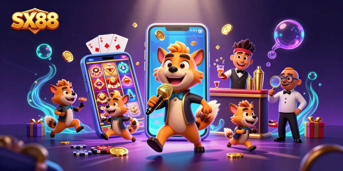 SX88 hyenas host a vibrant comedy casino night with games and laughter.