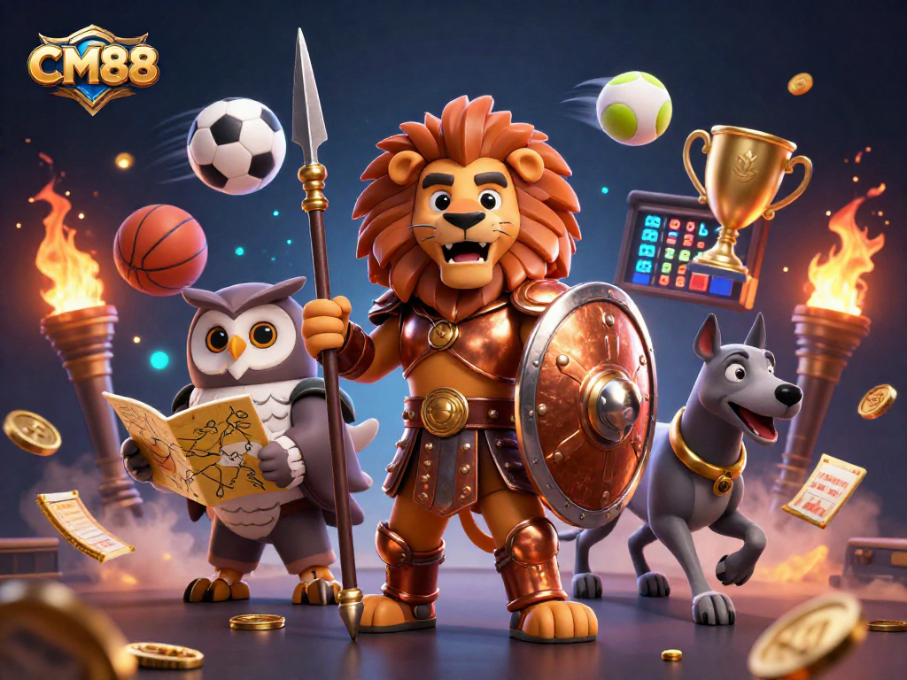 CM88 characters spin and win in an exciting sports betting scene full of dynamic elements.