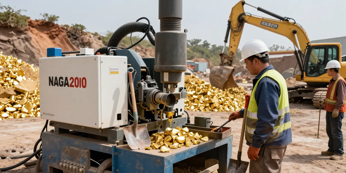 NAGA2000 equipment used by mining professionals in a gold mining operation, showcasing advanced machinery and safety gear.