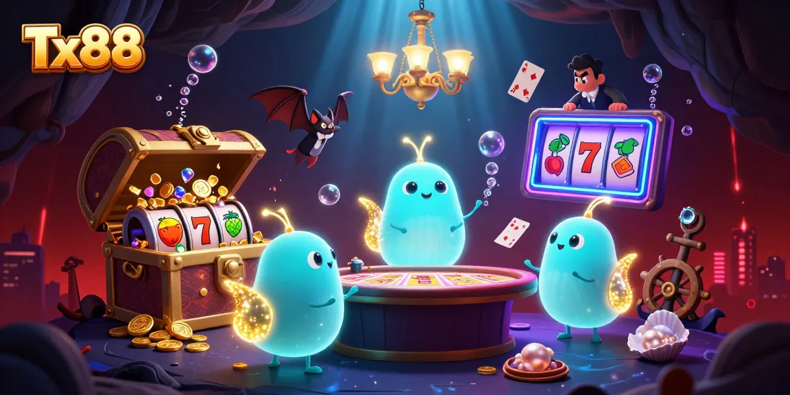 Experience the vibrant Tx88 casino atmosphere with bioluminescent glowworms and engaging slot elements.