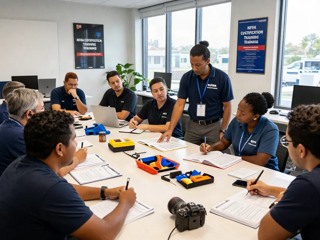 NFPA Certification Training with diverse professionals in a collaborative on-site training environment.