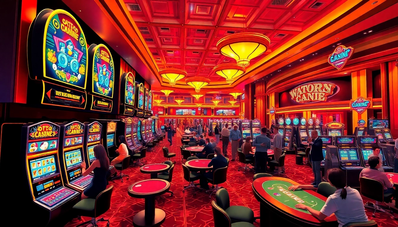 Menampilkan kasino modern dengan mesin slot dan meja poker di https://emasputihtotorr.com/ yang memberi kesan meriah.