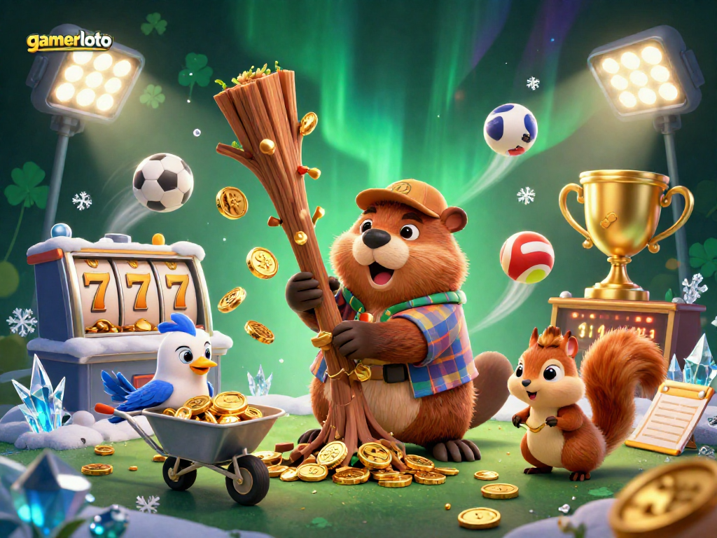Play gamerloto with vibrant casino characters and dynamic slot machines in a rich 3D illustration.