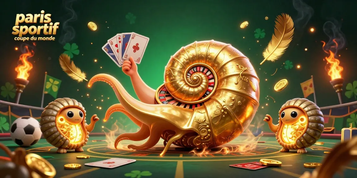 Pariez sur la coupe du monde avec une illustration 3D d'un nautile géant et des éléments de paris sportif.