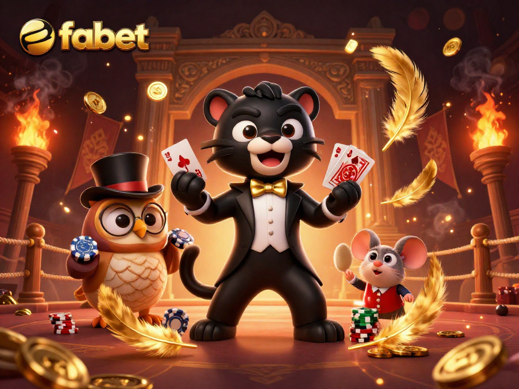 Experience thrilling card games with fabet's stylish characters in a vibrant casino setting!