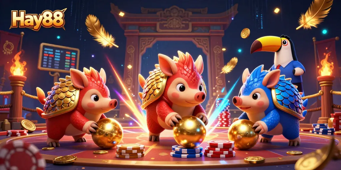 Experience thrilling action at Hay88 with rival pangolins competing in a dynamic casino showdown.