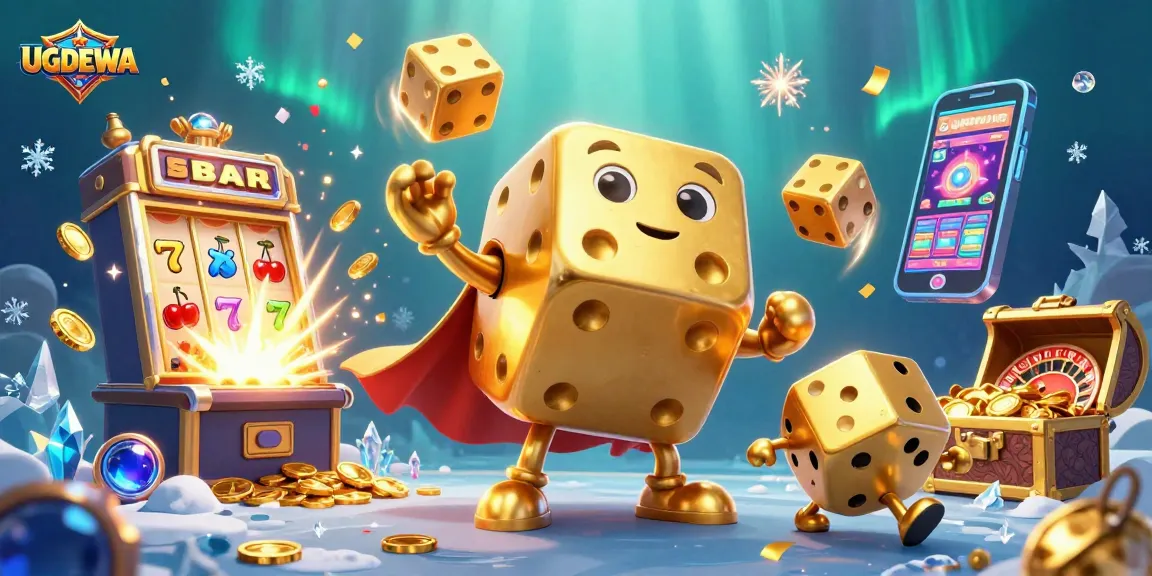 UGDEWA offers thrilling gaming with a vibrant jackpot-themed illustration depicting excitement in slots.