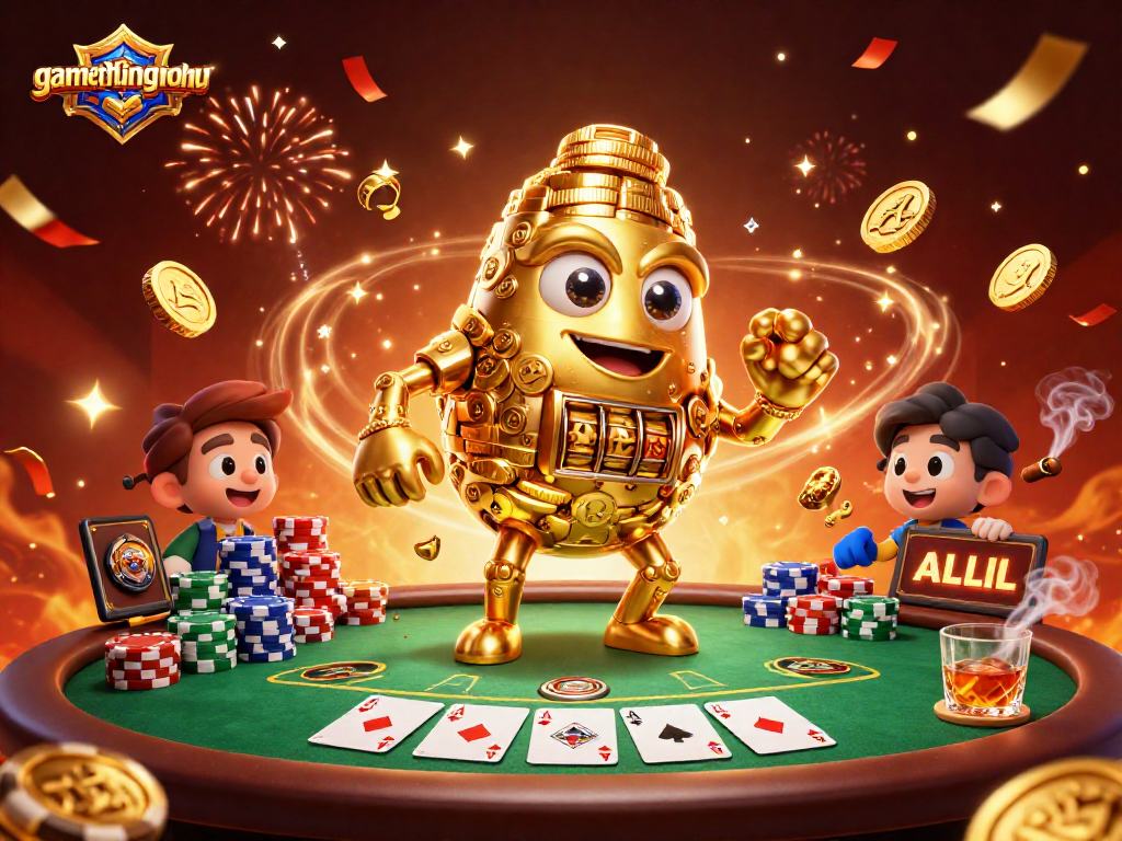 Experience thrilling gaming moments with gamethuongnohu's golden slot golem amidst vibrant poker action.