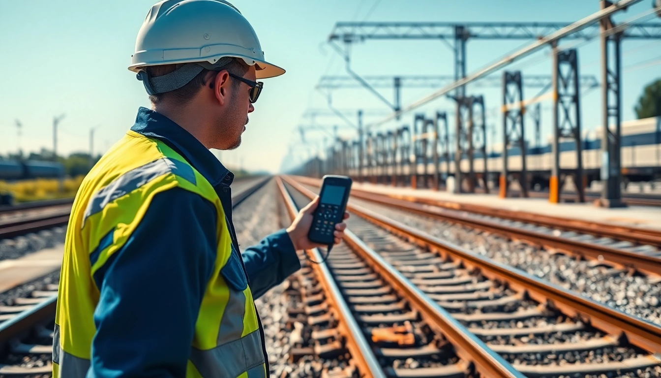 Track Inspection engineer using advanced technology during railway maintenance.