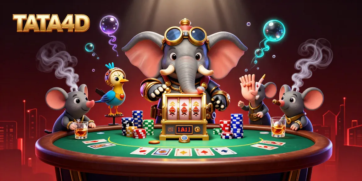 Experience thrilling gameplay at TATA4D with a steampunk elephant operating a slot machine.