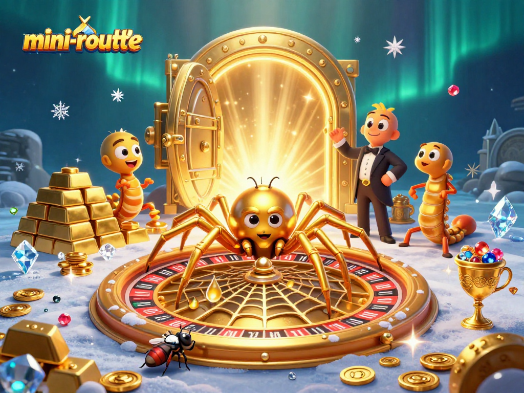 Engage in mini-roulette excitement with a whimsical scene of a roulette spider and a centipede dealer.