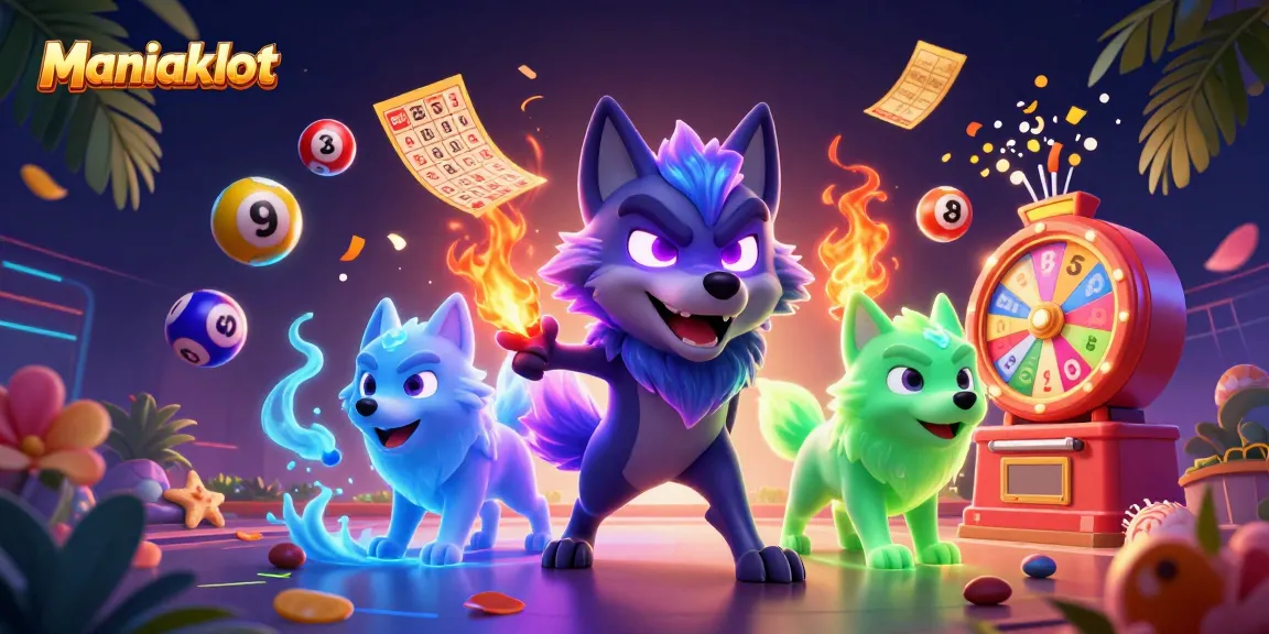 Engage with the vibrant Maniakslot scene featuring energetic wolves, lottery elements, and exciting gaming features.