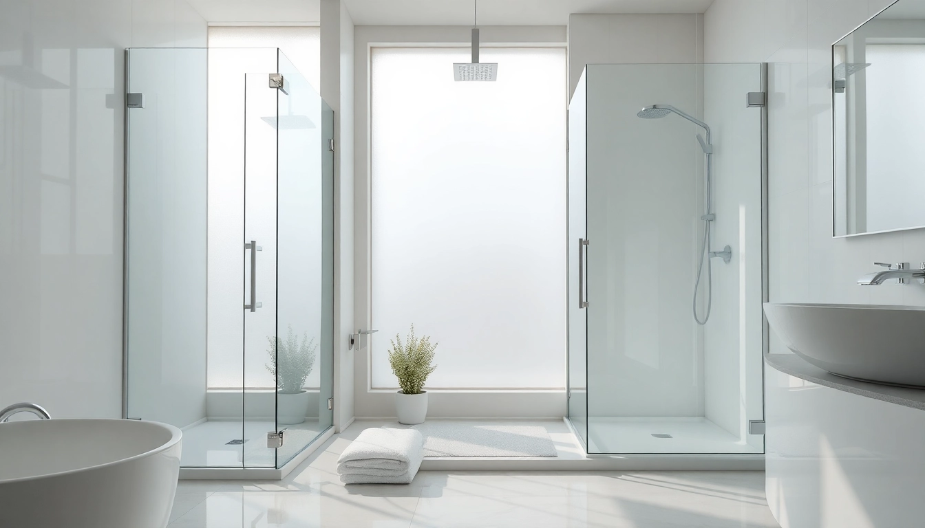 Stylish elegant showers with modern glass enclosures and a minimalistic bathroom design