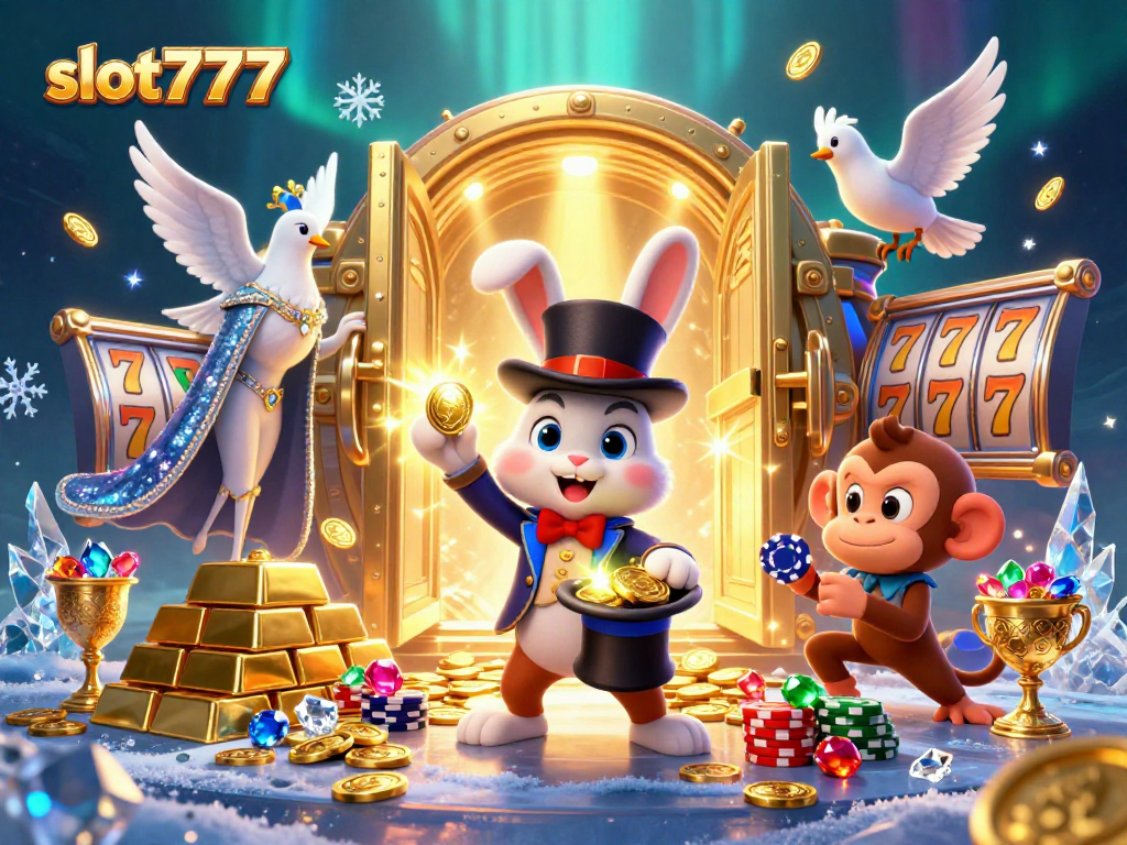Experience the thrill of slot777 with magical characters and vibrant casino elements in an immersive scene.