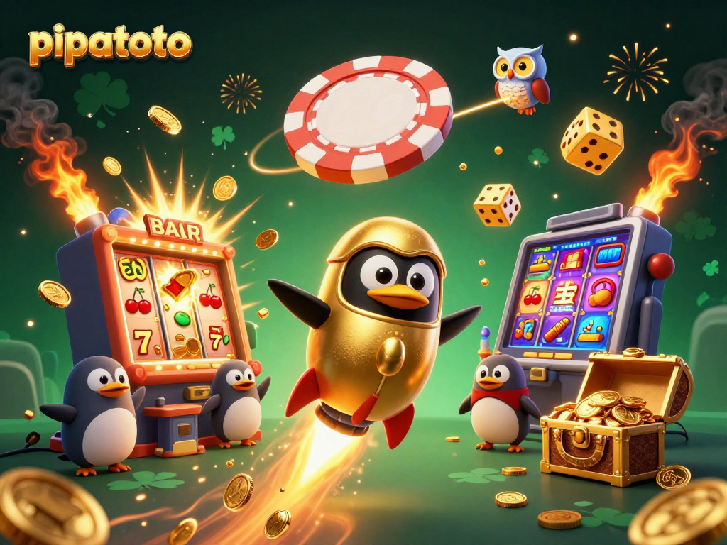 Experience the exciting games at pipatoto with the golden penguin blasting through space towards a jackpot explosion.