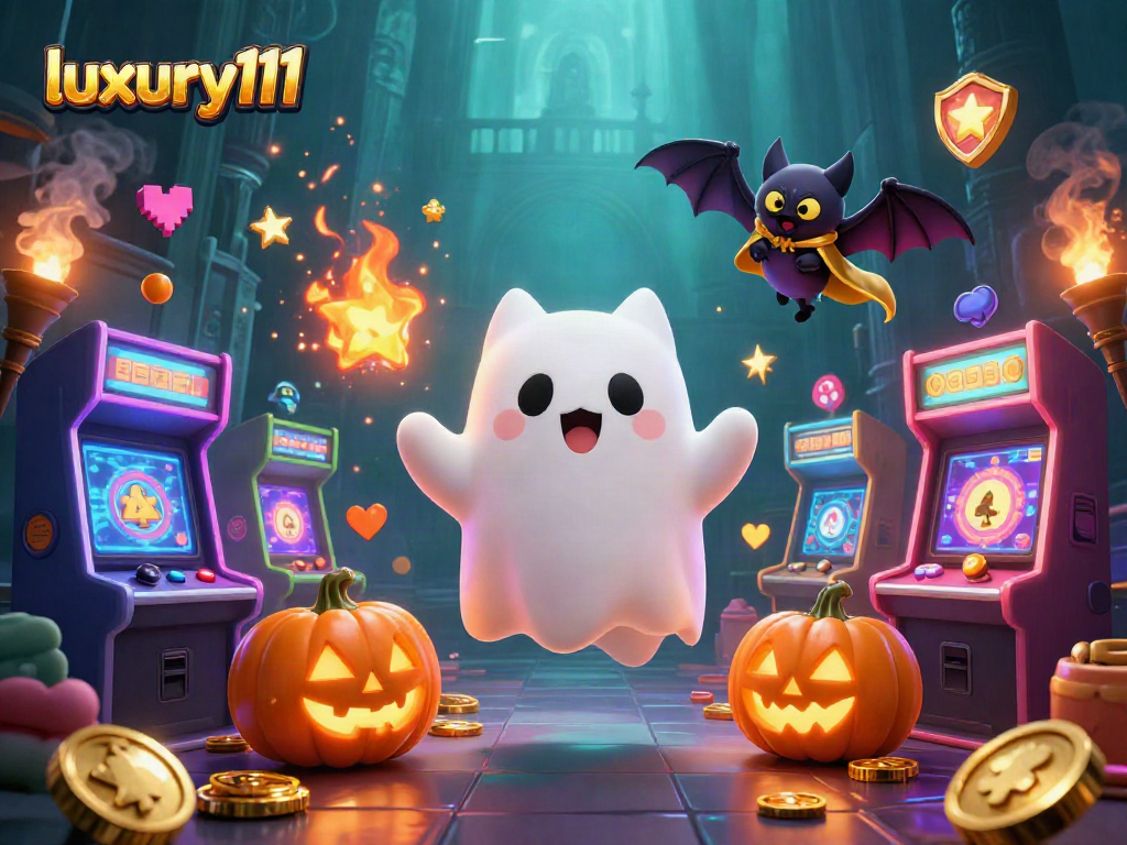 Experience thrilling wins at luxury111 in a playful haunted casino scene.