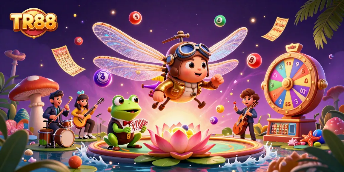 Experience thrilling games at TR88, where vibrant lottery balls and a frog croupier create a lively casino atmosphere.
