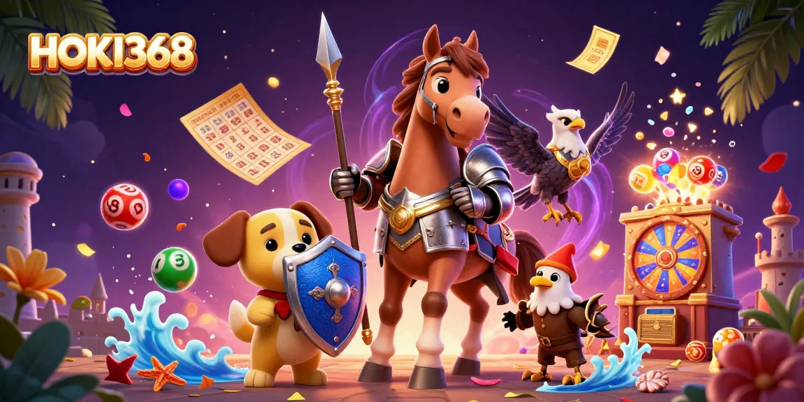 Experience the thrilling games at HOKI368 with vibrant lottery elements and engaging characters in action.